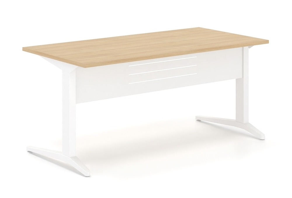 Γραφείο εργασίας Dromeas σειράς Altis διάστασης 160Χ80Χ73Η με σκελετό και μετώπη σε απόχρωση υπόλευκο και επιφάνεια σε απόχρωση φυσικό δρυς