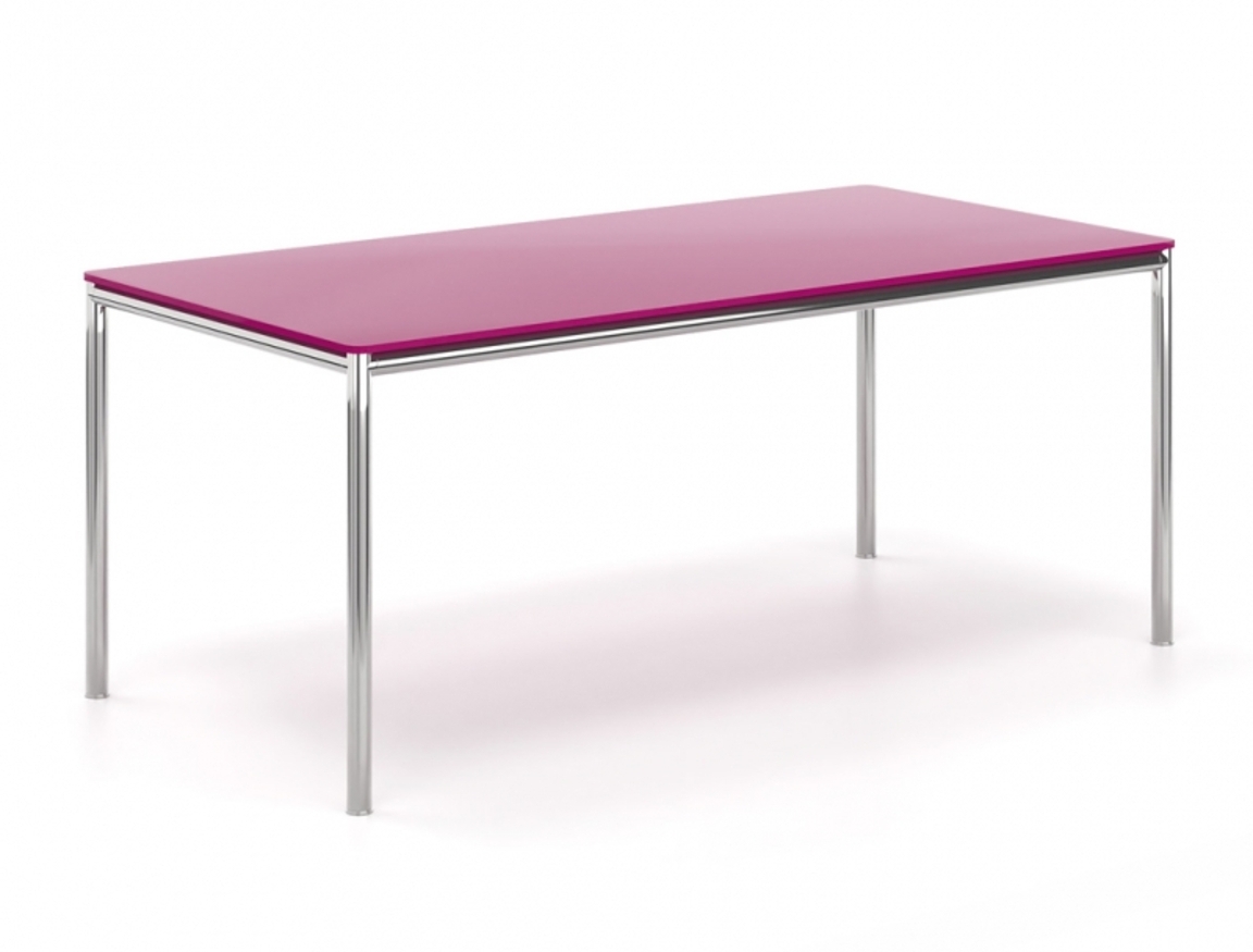 Γραφείο Διευθυντικό Dromeas σειράς Slim διάστασης 180Χ90Χ73Η με inox σκελετό και επιφάνεια από γυαλί βαμμένο magenta