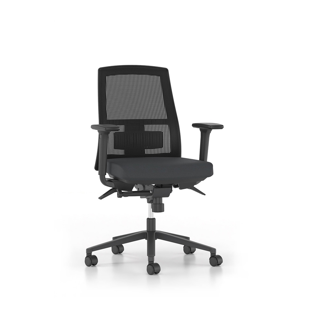 Κάθισμα Εργασίας Dromeas Action Πλάτη Δίχτυ Έδρα Ύφασμα Μαύρο Πεντάνευρο Βαμμένο Ανθρακί