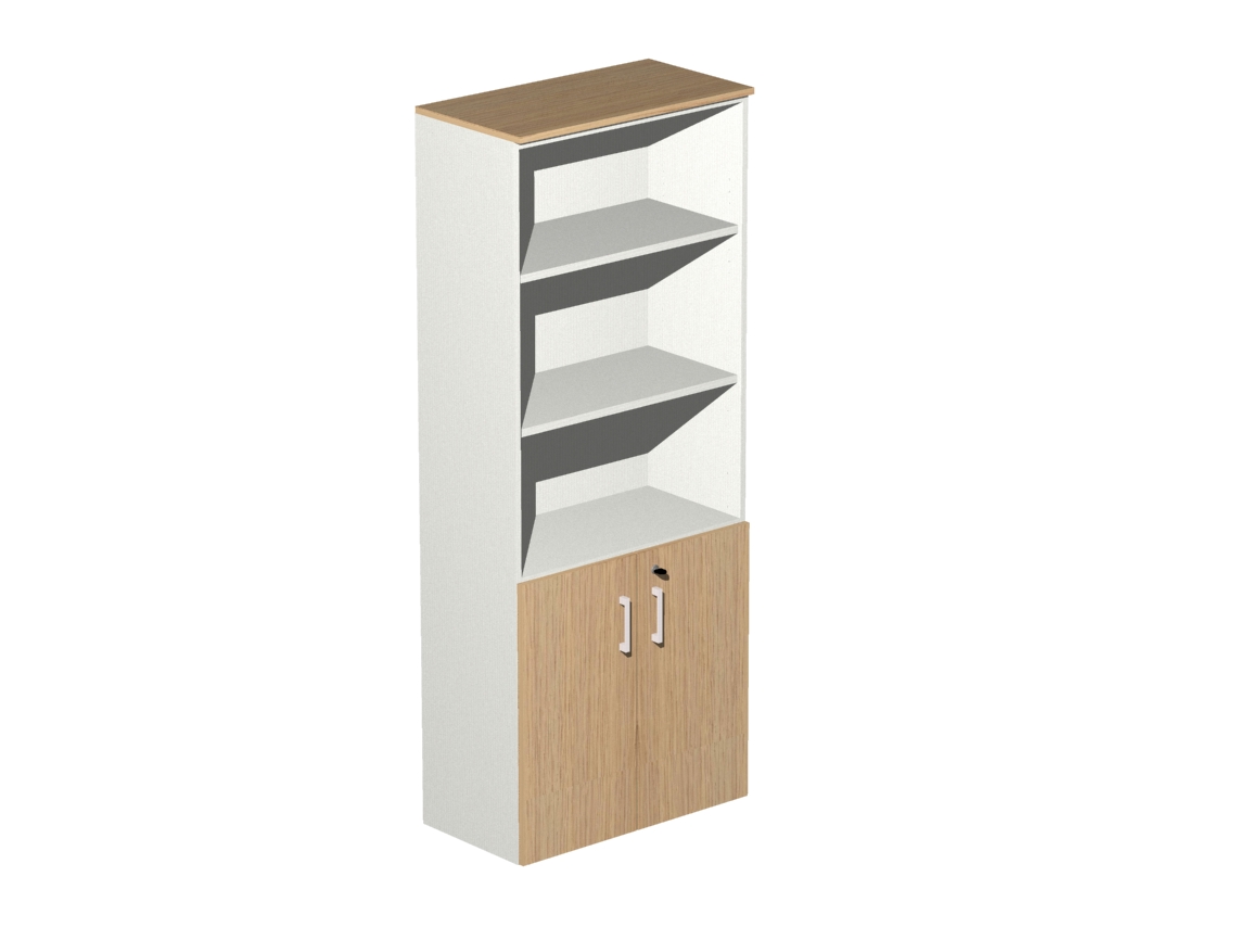 Βιβλιοθήκη Dromeas ημίκλειστή διάστασης 80Χ40Χ200Η με κάσωμα σε απόχρωση υπόλευκο, καπάκι και πόρτες σε απόχρωση φυσικό δρυς.