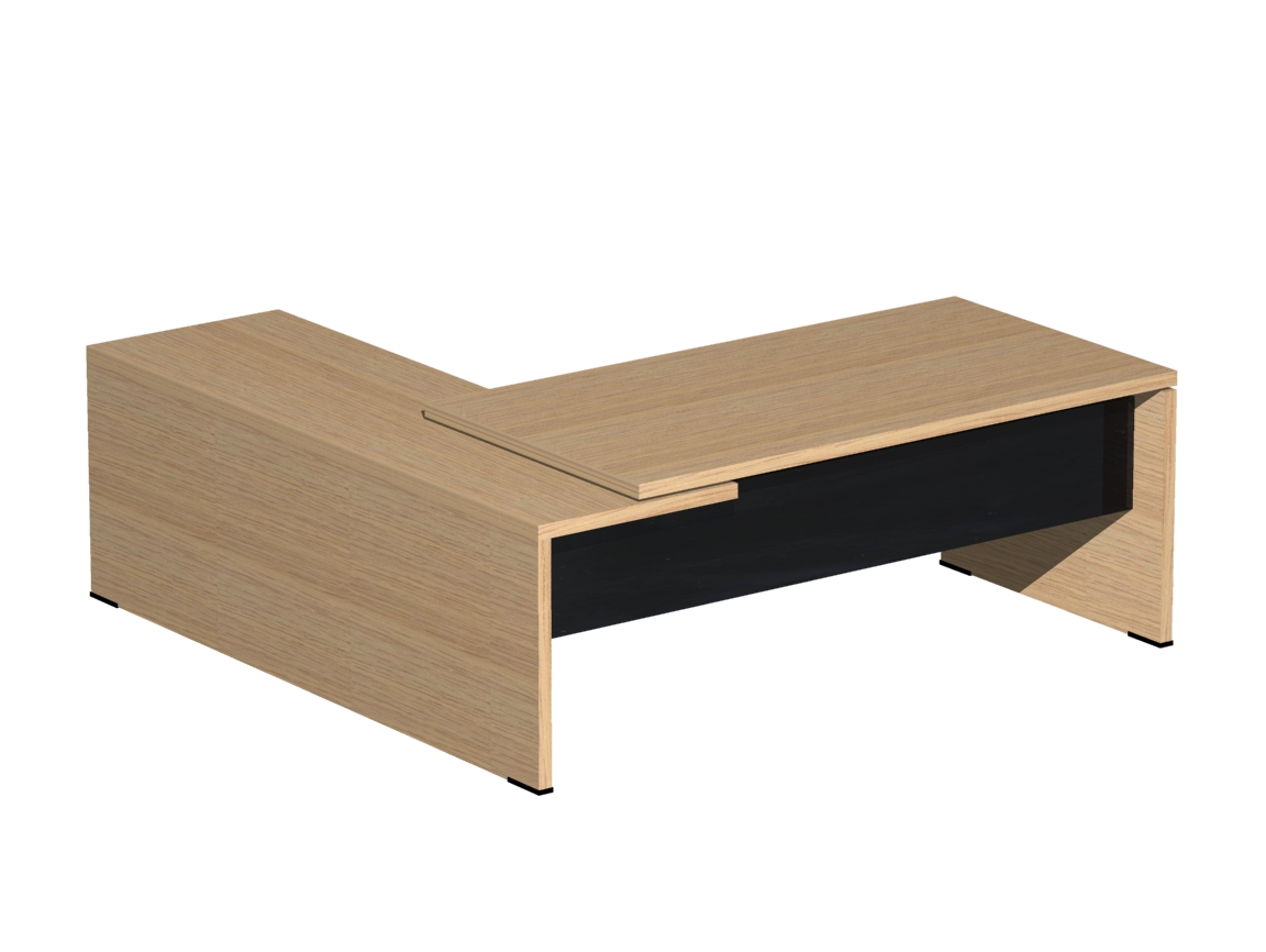 Γραφείο Διευθυντικό Dromeas σειράς Lysis Plus γωνιακό ανισόπεδο δεξί διάστασης 200Χ200X73Η σε απόχρωση φυσικό δρυς με μετώπη γυάλινη μαύρη