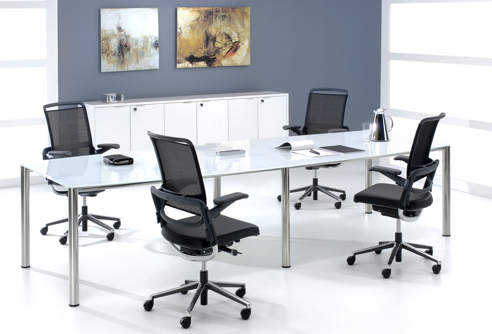 Γραφείο συνεδριάσεων Dromeas σειράς Slim διάστασης 320Χ120Χ73Η με σκελετό  inox και επιφάνεια από γυαλί βαμμένο