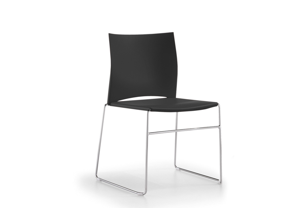 Κάθισμα Σεμιναρίου Dromeas Ena Πλαστική Μαύρη Έδρα Πλάτη Σκελετός Χρωμιωμένος