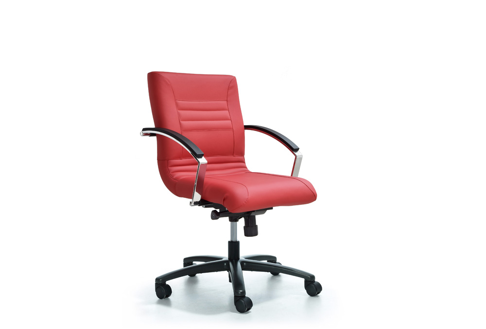 Κάθισμα Εργασίας Dromeas Line Synchro με Μπράτσα Δερματίνη Κόκκινη Πεντάνευρο Ανθρακί