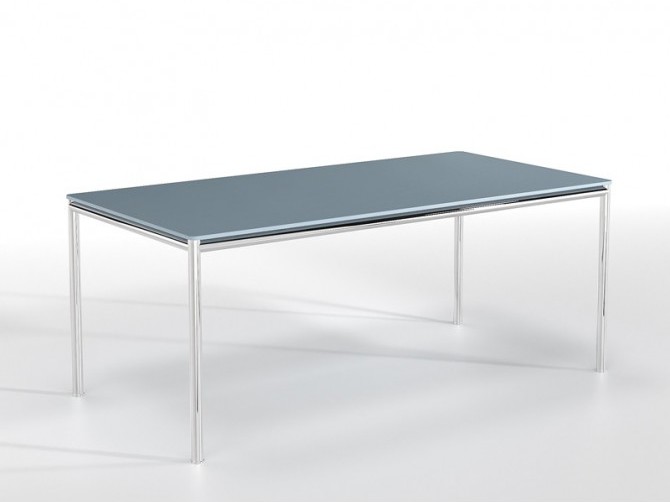 Γραφείο Διευθυντικό Dromeas σειράς Slim διάστασης 180Χ90Χ73Η με inox σκελετό και επιφάνεια από γυαλί βαμμένο γκρι μπλε