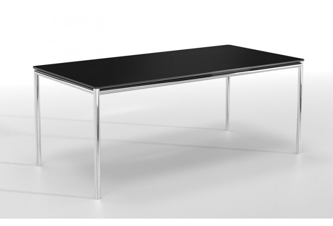 Γραφείο Διευθυντικό Dromeas σειράς Slim διάστασης 180Χ90Χ73Η με inox σκελετό και επιφάνεια από γυαλί βαμμένο μαύρο