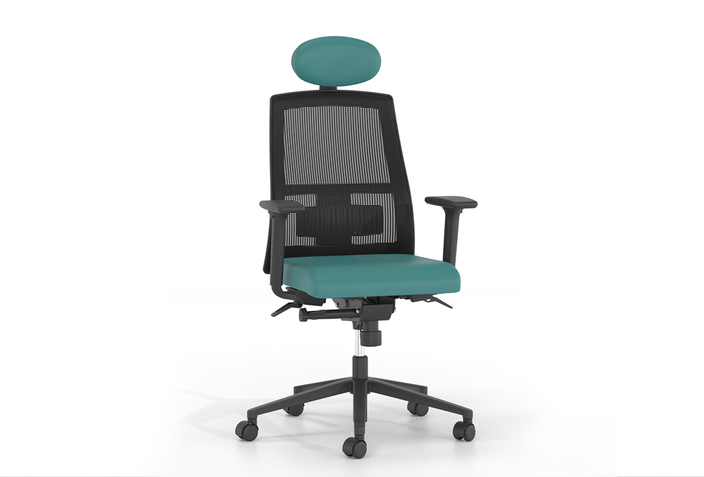 Κάθισμα Διευθυντικό Dromeas Action D (0,66×0,66×0,97-1,19) Έδρα Δερματίνη Πετρόλ Πλάτη Δίχτυ Μαύρο Πεντάνευρο Βαμμένο Μαύρο