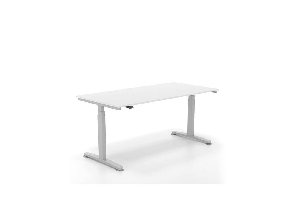 Γραφείο ηλεκτρικό Dromeas σειράς Alma H διάστασης 160Χ80Χ65-129Η με σκελετό σε απόχρωση γκρι και επιφάνεια σε απόχρωση υπόλευκο