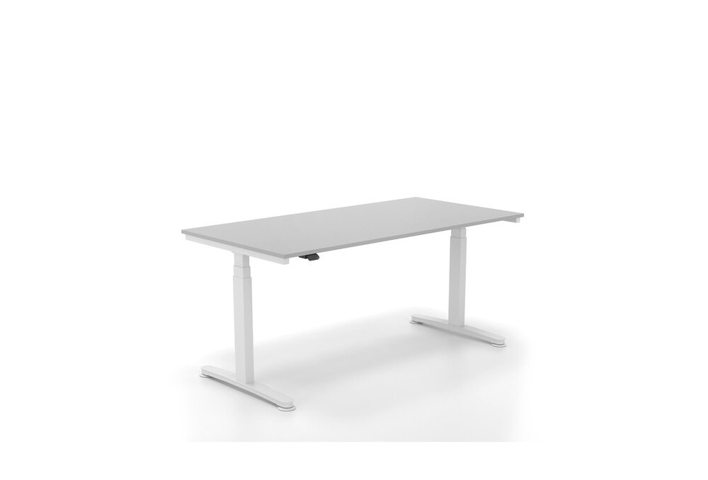 Γραφείο ηλεκτρικό Dromeas σειράς Alma H διάστασης 160Χ80Χ65-129Η με σκελετό σε απόχρωση υπόλευκο και επιφάνεια σε απόχρωση Γκρι ασημί