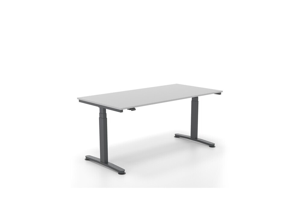 Γραφείο ηλεκτρικό Dromeas σειράς Alma H διάστασης 160Χ80Χ65-125Η με σκελετό σε απόχρωση μαύρο και επιφάνεια σε απόχρωση γκρι ασημί