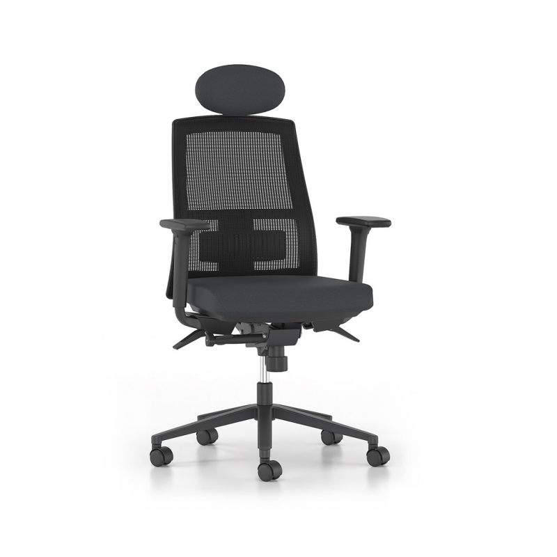 Κάθισμα Διευθυντικό Dromeas Action D Έδρα Ύφασμα Μαύρο Πλάτη Δίχτυ Μαύρο Πεντάνευρο Βαμμένο Μαύρο