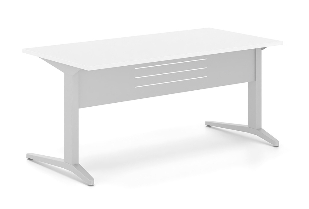 Γραφείο εργασίας Dromeas σειράς Altis διάστασης 160Χ80Χ73Η με σκελετό και μετώπη σε απόχρωση γκρι ασημί και επιφάνεια σε απόχρωση Υπόλευκη