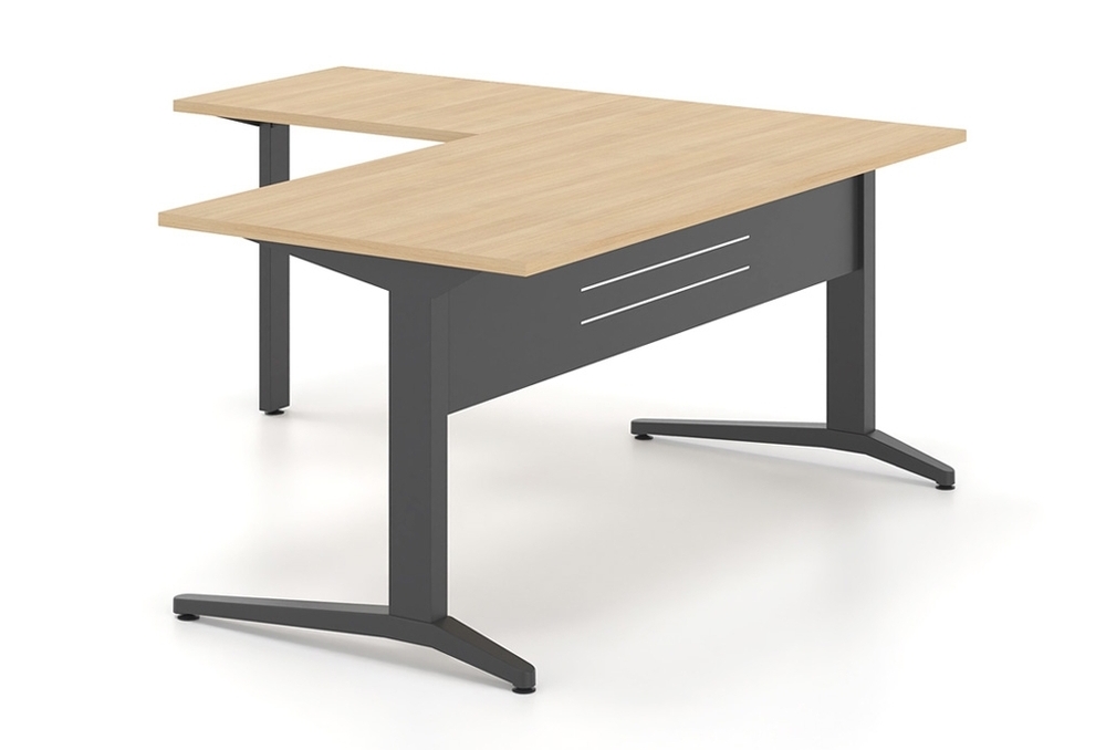 Γραφείο εργασίας Dromeas σειράς Altis διάστασης 160Χ160Χ73Η με σκελετό και μετώπη σε απόχρωση μαύρη και επιφάνεια σε απόχρωση φυσικό δρυς