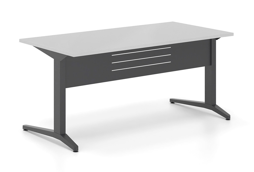 Γραφείο εργασίας Dromeas σειράς Altis διάστασης 160Χ80Χ73Η με σκελετό και μετώπη σε απόχρωση μαύρο και επιφάνεια σε απόχρωση Γκρι Ασημί