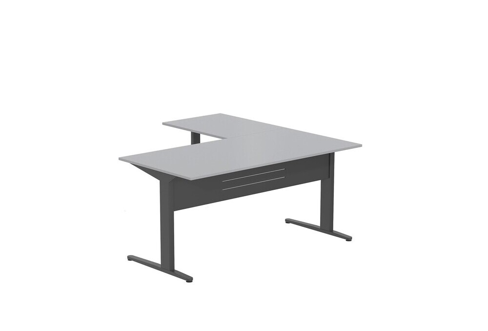 Γραφείο εργασίας Dromeas σειράς Altis διάστασης 160Χ160Χ73Η με σκελετό και μετώπη σε απόχρωση μαύρη και επιφάνεια σε απόχρωση γκρι ασημί