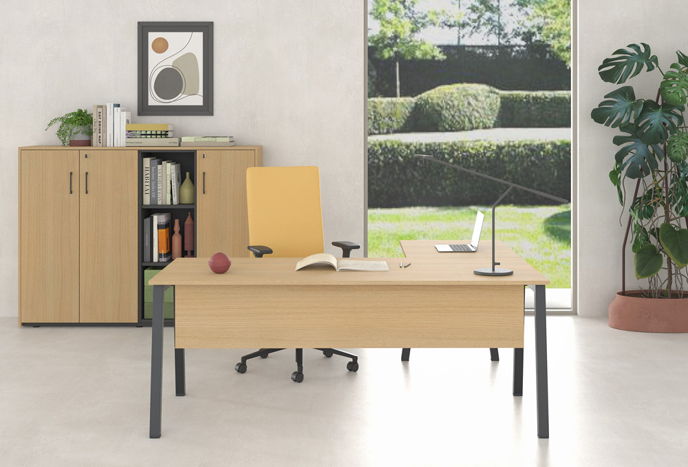 Γραφείο εργασίας Dromeas σειράς Neo Α διάστασης 160Χ80Χ73Η με σκελετό σε απόχρωση Μαύρο και επιφάνεια σε απόχρωση Φυσικό Δρυς