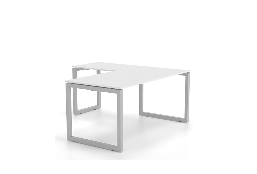 Γραφείο εργασίας Dromeas σειράς Neo O με Προέκταση , διάστασης 160Χ160Χ73Η με σκελετό σε απόχρωση Γκρι και επιφάνεια σε απόχρωση Υπόλευκο