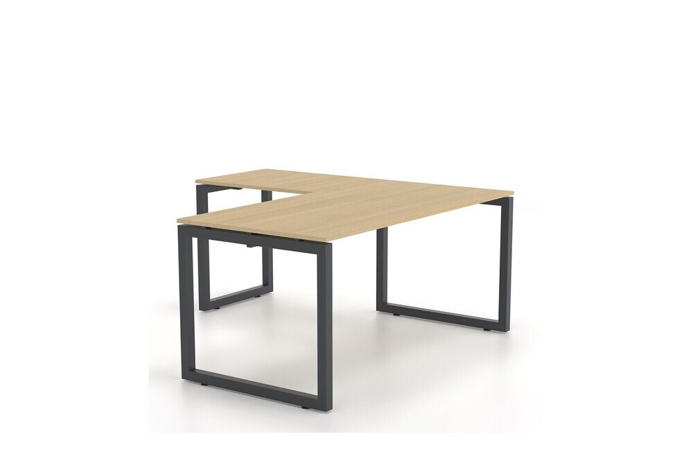 Γραφείο εργασίας Dromeas σειράς Neo O με Προέκταση , διάστασης 160Χ160Χ73Η με σκελετό σε απόχρωση Μαύρο και επιφάνεια σε απόχρωση Φυσικό Δρυς