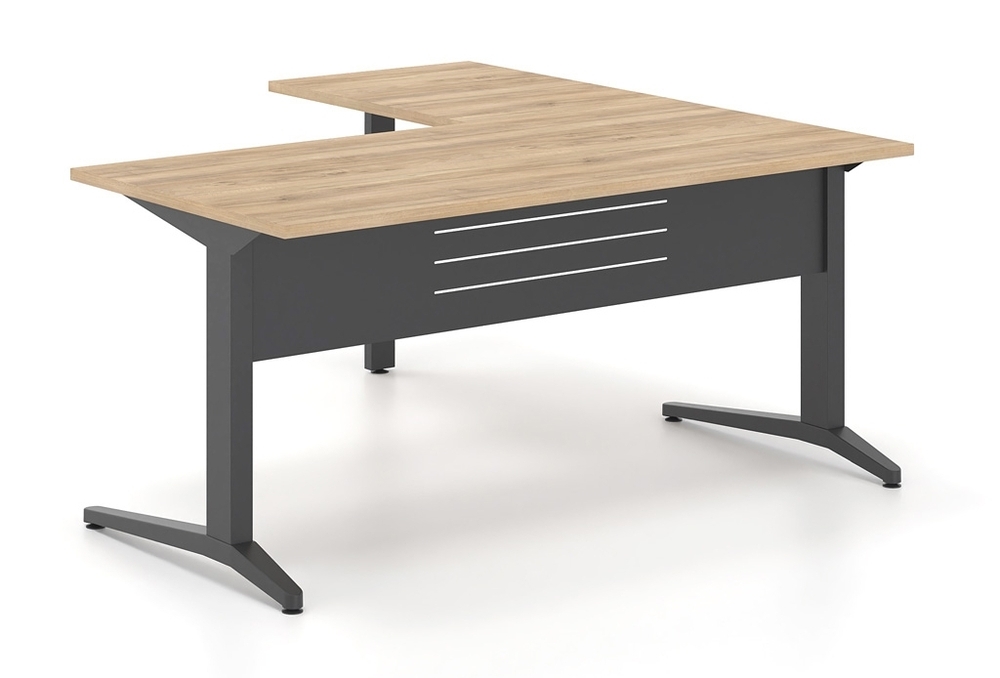 Γραφείο εργασίας Dromeas σειράς Altis διάστασης 160Χ160Χ73Η με σκελετό και μετώπη σε απόχρωση μαύρο και επιφάνεια σε απόχρωση καρυδιάς Η3700