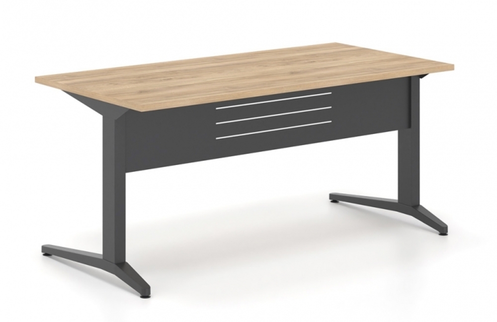 Γραφείο εργασίας Dromeas σειράς Altis διάστασης 160Χ80Χ73Η με σκελετό και μετώπη σε απόχρωση μαύρο και επιφάνεια σε απόχρωση καρυδιάς Η3700