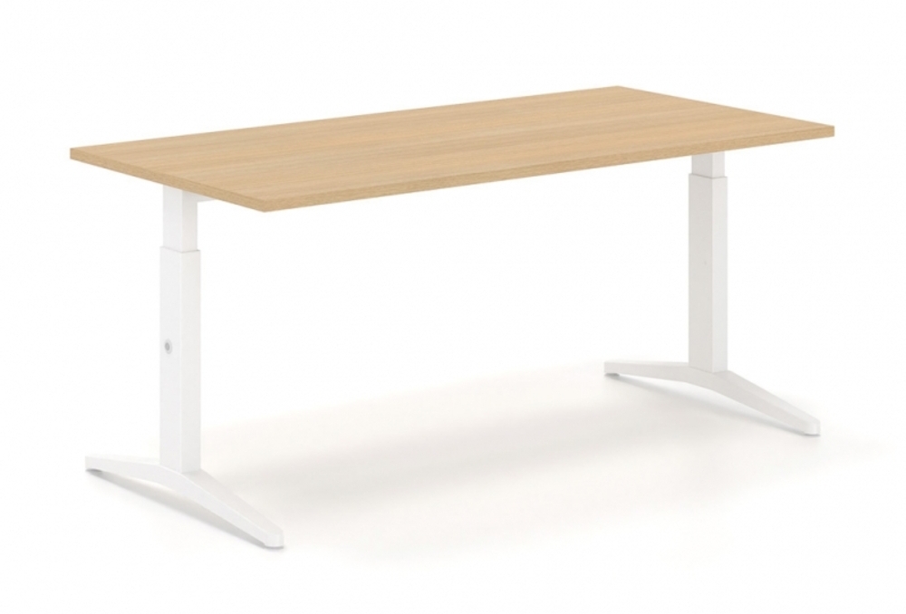 Γραφείο εργασίας Dromeas σειράς Alma Κ διάστασης 160Χ80Χ65-85Η με σκελετό σε απόχρωση λευκό και επιφάνεια σε απόχρωση φυσικό δρυς