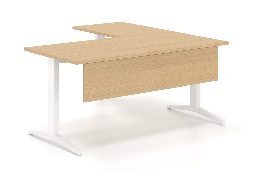 Γραφείο εργασίας Dromeas σειράς Alma S διάστασης 160Χ160Χ73Η σκελετός σε απόχρωση υπόλευκο, μετώπη και επιφάνεια σε απόχρωση φυσικό δρυς