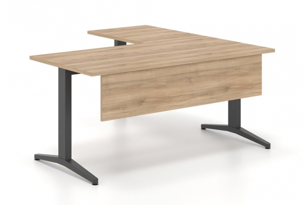 Γραφείο εργασίας Dromeas σειράς Alma S διάστασης 160Χ160Χ73Η σκελετός σε απόχρωση μαύρο, μετώπη και επιφάνεια σε απόχρωση καρυδιά