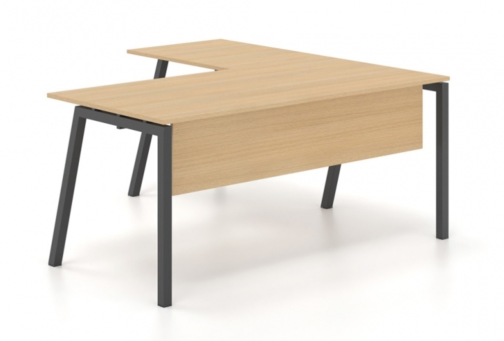 Γραφείο εργασίας Dromeas σειράς Neo Ceto διάστασης 160Χ160Χ73Η με μετώπη , σκελετός σε απόχρωση μαύρο και επιφάνεια σε απόχρωση φυσικό δρυς