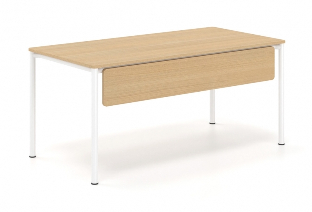 Γραφείο εργασίας Dromeas σειράς Slim διάστασης 160Χ80Χ73Η σκελετός σε απόχρωση υπόλευκο, μετώπη και επιφάνεια σε απόχρωση φυσικό δρυς