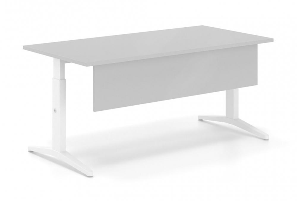 Γραφείο εργασίας Dromeas σειράς Alma Κ διάστασης 160Χ80Χ65-85Η σκελετός σε απόχρωση λευκός, μετώπη και επιφάνεια σε απόχρωση γκρι ασημί