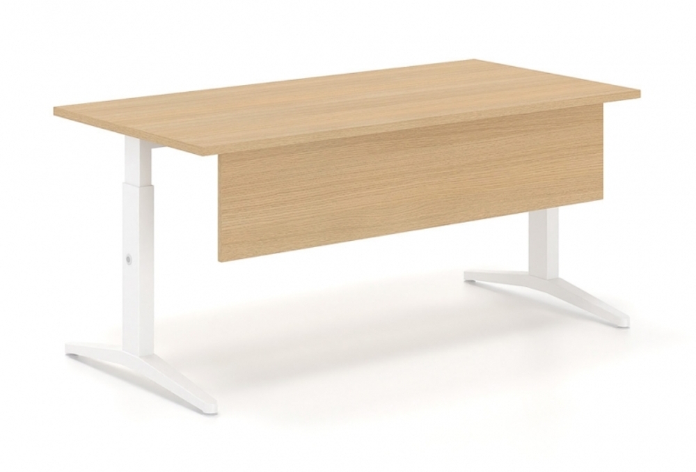 Γραφείο εργασίας Dromeas σειράς Alma Κ διάστασης 160Χ80Χ65-85Η σκελετός σε απόχρωση λευκό, μετώπη και επιφάνεια σε απόχρωση φυσικό δρυς