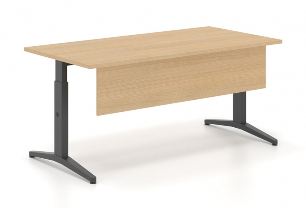 Γραφείο εργασίας Dromeas σειράς Alma Κ διάστασης 160Χ80Χ65-85Η σκελετός σε απόχρωση μαύρος, μετώπη και επιφάνεια σε απόχρωση φυσικό δρυς