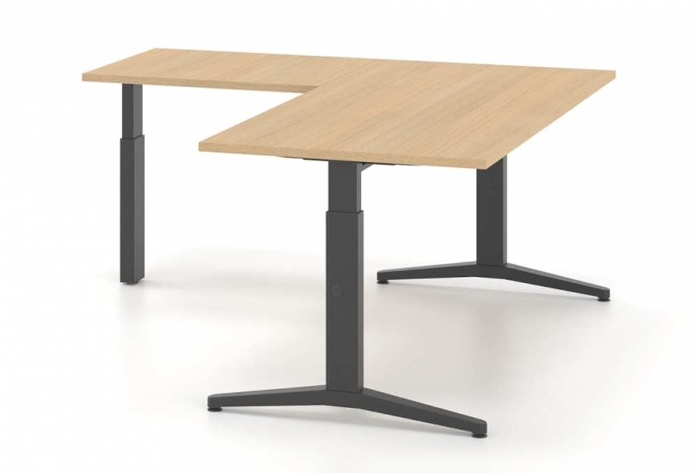 Γραφείο εργασίας Dromeas σειράς Alma Κ διάστασης 160Χ160Χ65-85Η σκελετός σε απόχρωση μαύρος, μετώπη και επιφάνεια σε απόχρωση φυσικό δρυς