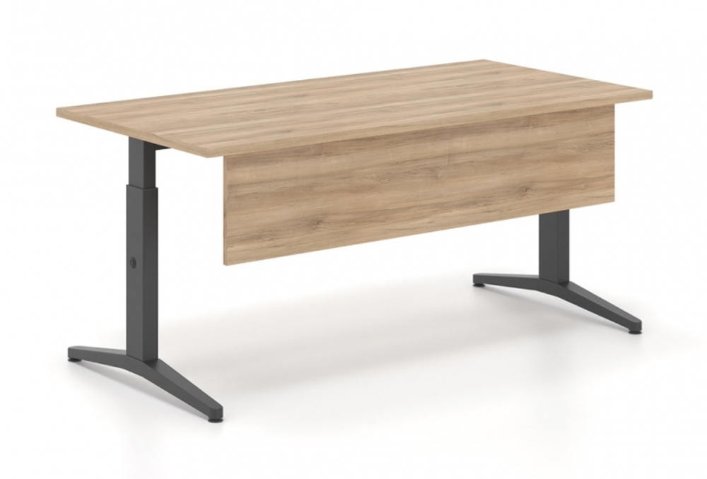 Γραφείο εργασίας Dromeas σειράς Alma Κ διάστασης 160Χ80Χ65-85Η σκελετός σε απόχρωση μαύρος, μετώπη και επιφάνεια σε απόχρωση καρυδιά