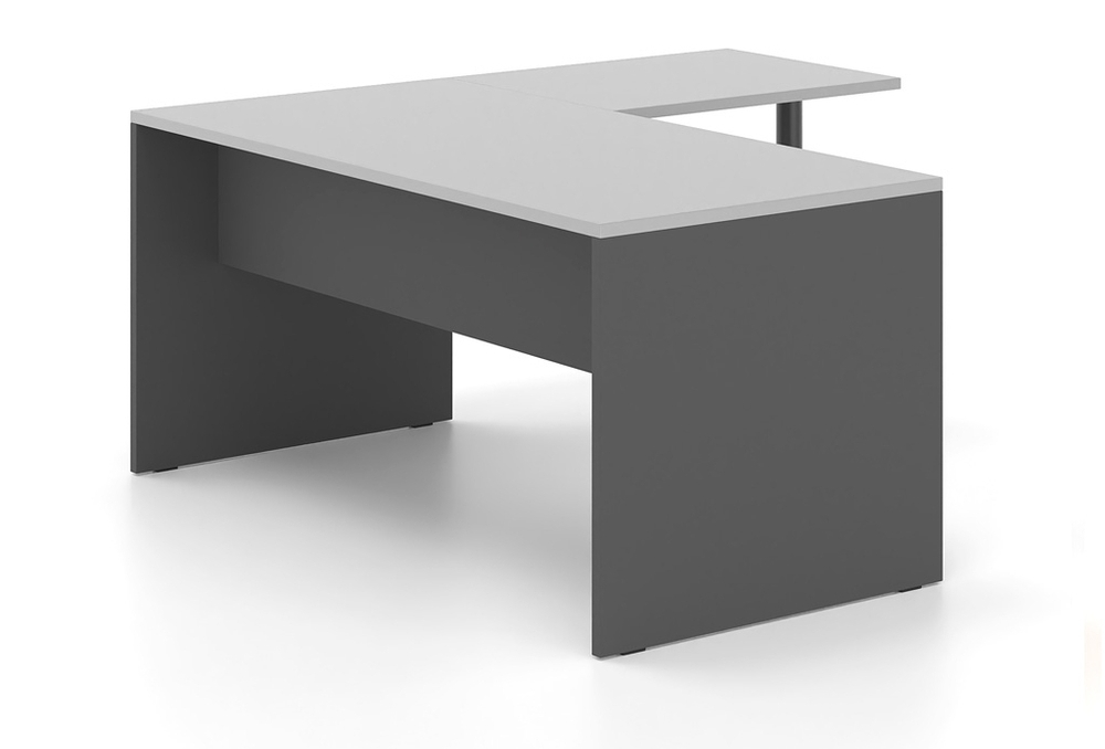 Γραφείο εργασίας Dromeas σειράς Finesse διάστασης 160x160x73Η , μετώπη και πόδια ανθρακί επιφάνεια γκρι ασημί