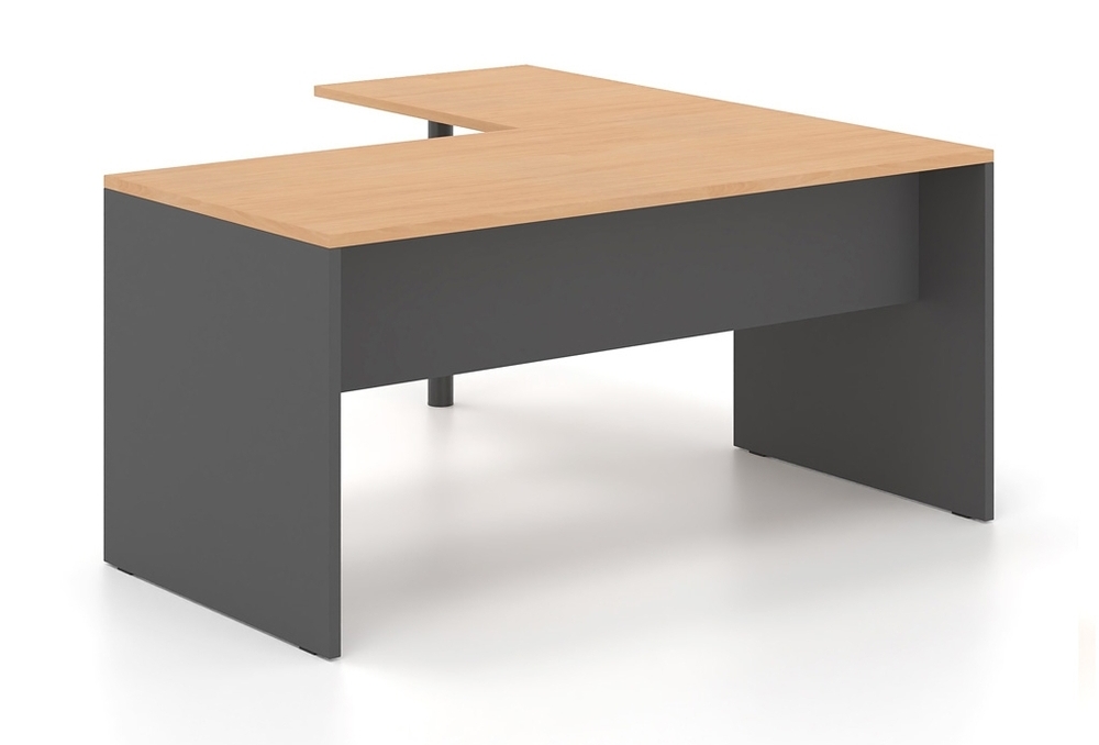 Γραφείο εργασίας Dromeas σειράς Finesse διάστασης 160x160x73Η , μετώπη και πόδια ανθρακί επιφάνεια οξιά