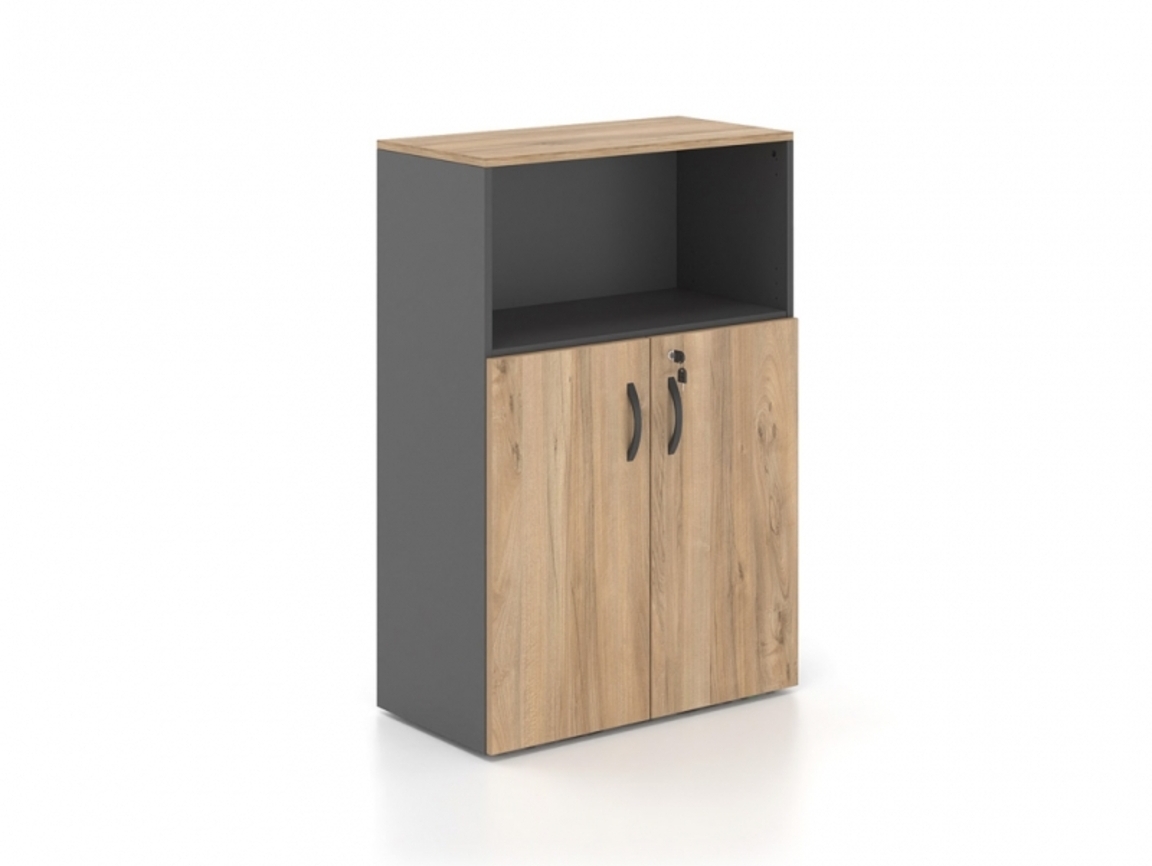 Βιβλιοθήκη Dromeas ημίκλειστή διάστασης 80Χ40Χ120Η με κάσωμα σε απόχρωση ανθρακί, καπάκι και πόρτες σε απόχρωση καρυδιά.