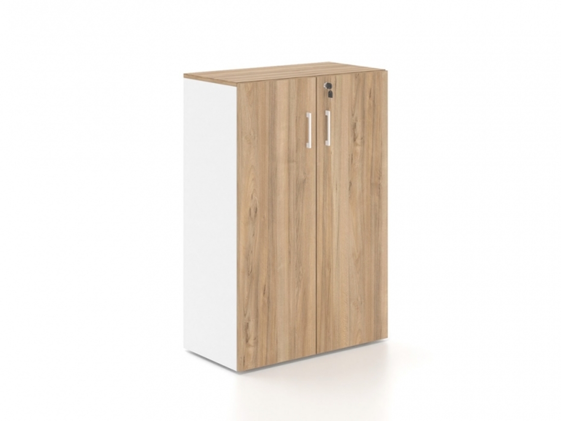 Βιβλιοθήκη Dromeas κλειστή διάστασης 80Χ40Χ120Η με κάσωμα σε απόχρωση υπόλευκο, καπάκι και πόρτες σε απόχρωση καρυδιά.