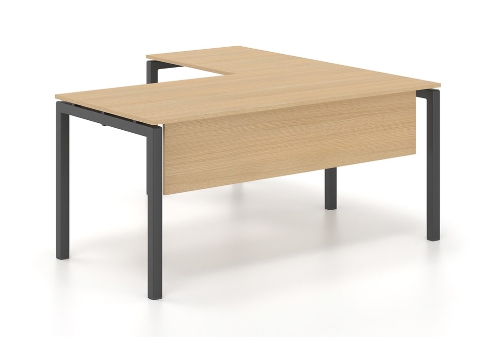 Γραφείο εργασίας Dromeas σειράς Neo διάστασης 160Χ160Χ73Η με σκελετό σε απόχρωση μαύρο, επιφάνεια και μετώπη σε απόχρωση φυσικό δρυς