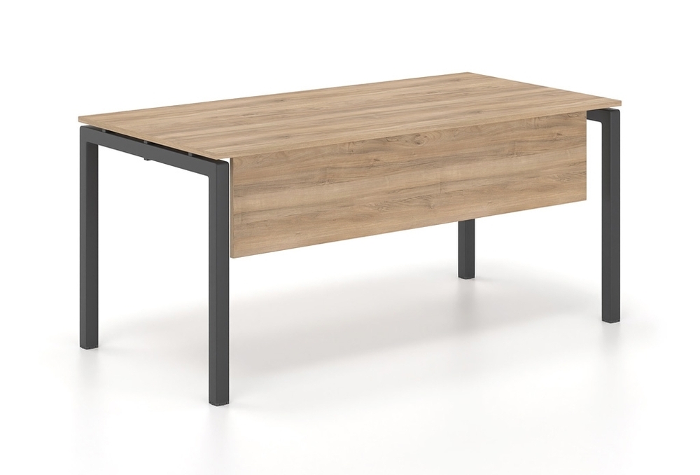 Γραφείο εργασίας Dromeas σειράς Neo διάστασης 160Χ80Χ73Η με σκελετό σε απόχρωση μαυρό, επιφάνεια και μετώπη σε απόχρωση καρυδιά