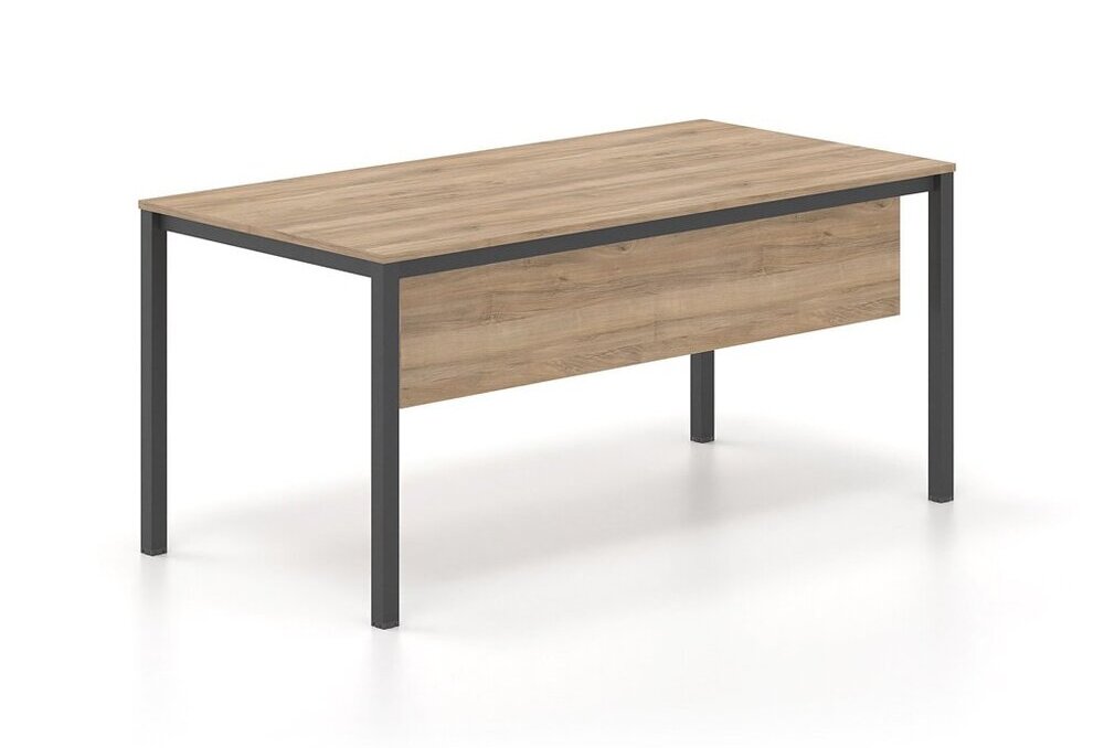 Γραφείο εργασίας Dromeas σειράς Tetra διάστασης 160Χ80Χ73Η με σκελετό σε απόχρωση μαύρο και επιφάνεια και μετώπη σε απόχρωση καρυδιά