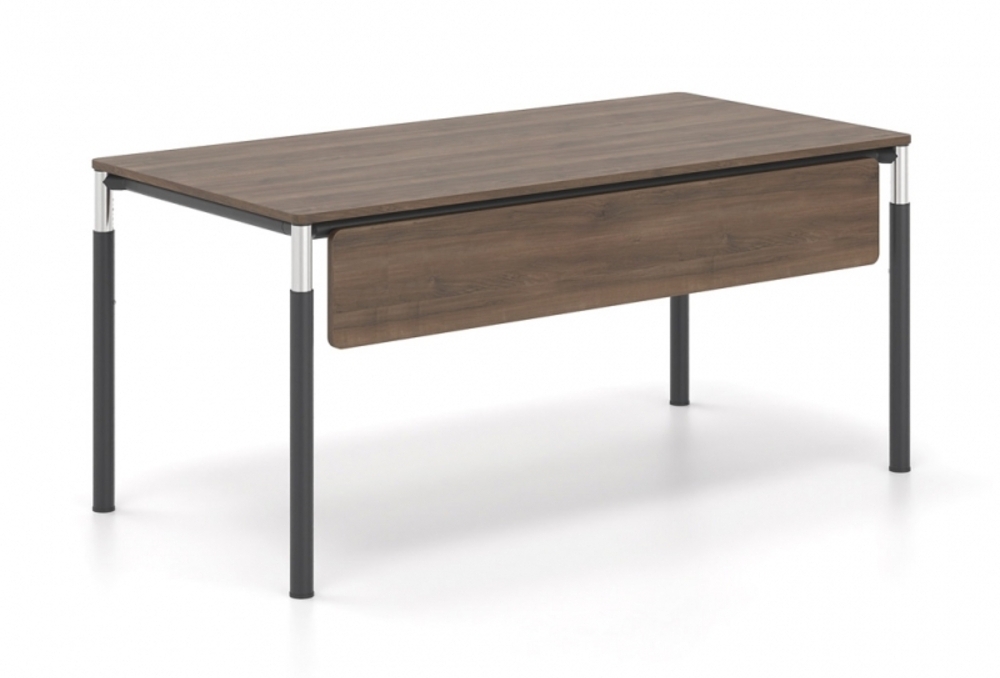 Γραφείο εργασίας Dromeas σειράς Slim διάστασης 160Χ80Χ65-85Η σκελετός σε απόχρωση μαύρος, επιφάνεια και μετώπη σε απόχρωση καρυδιά Η3702