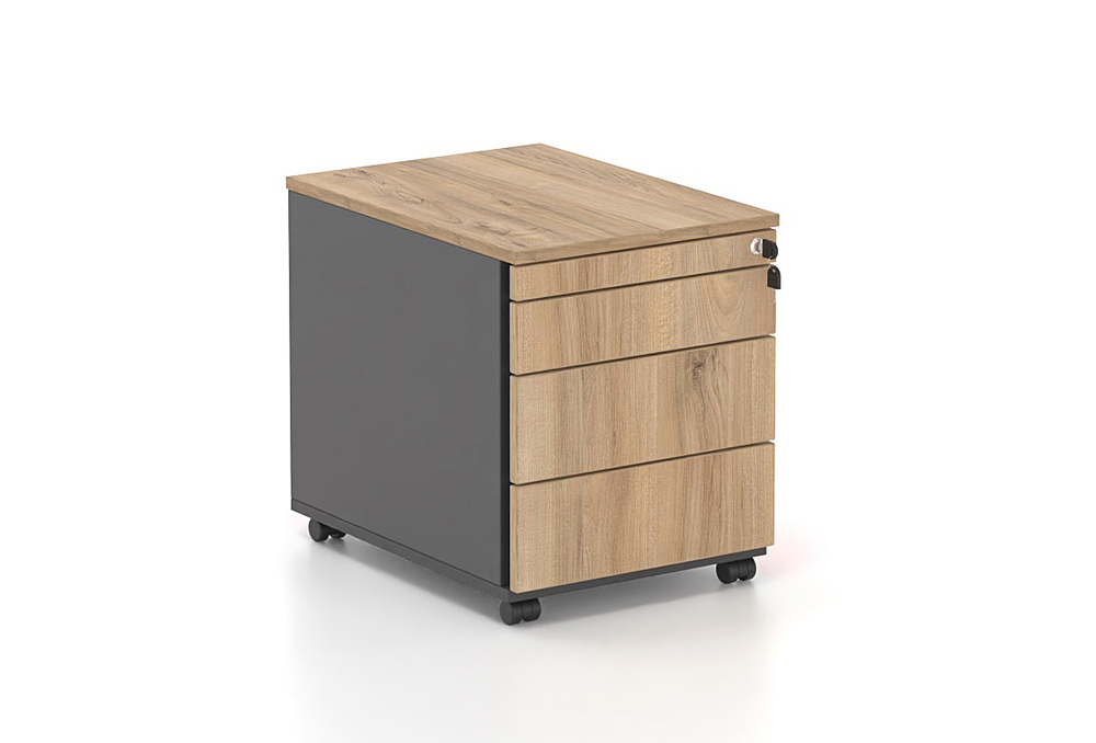 Συρταριέρα Dromeas μελαμίνης με μολυβοθήκη. Κάσωμα σε απόχρωση ανθρακί. Καπάκι και κούτελα σε απόχρωση καρυδιά Η3700.