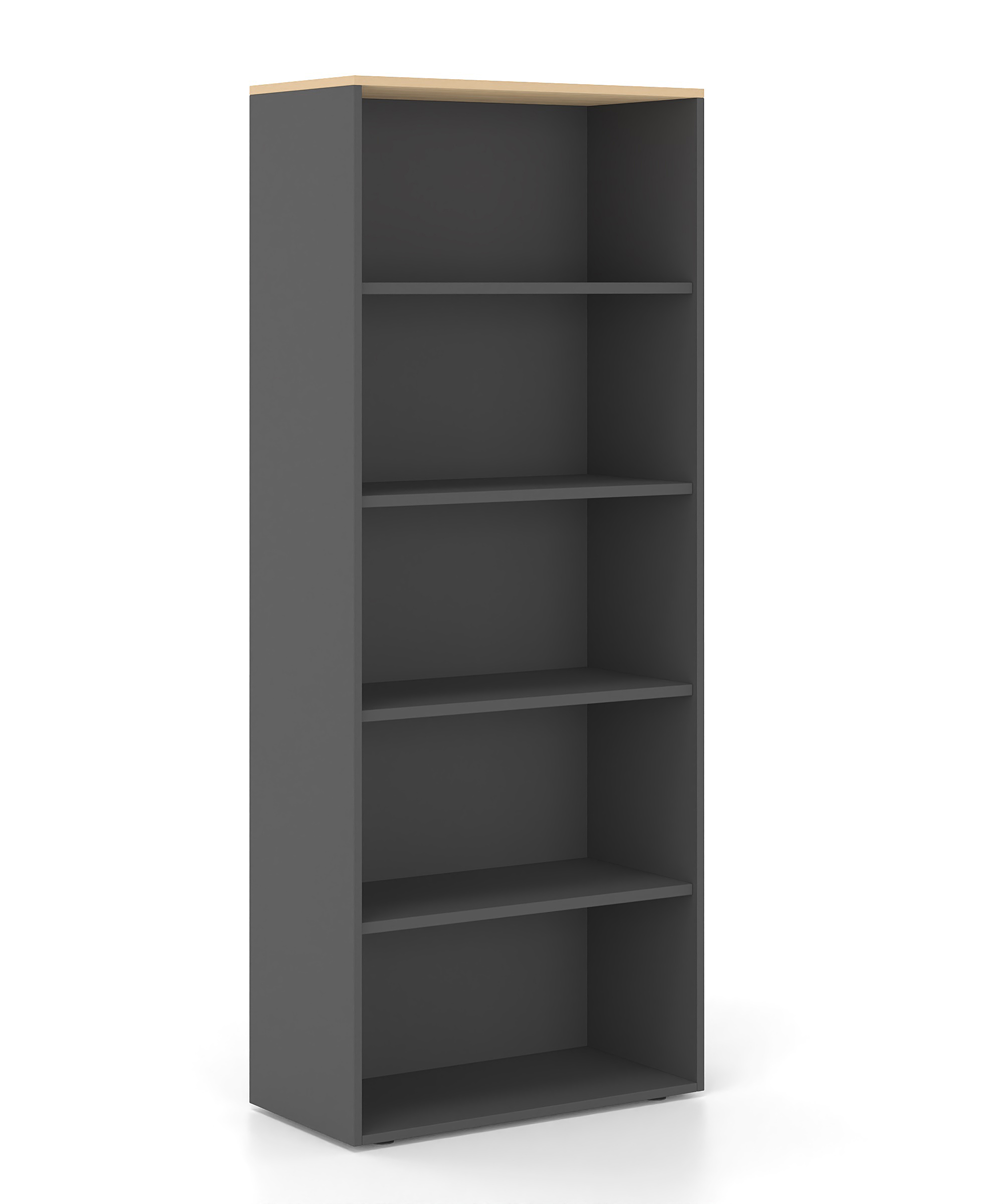 Βιβλιοθήκη Dromeas ανοιχτή διάστασης 80Χ40Χ200Η με κάσωμα σε απόχρωση ανθρακι, καπάκι σε απόχρωση φυσικό δρυς