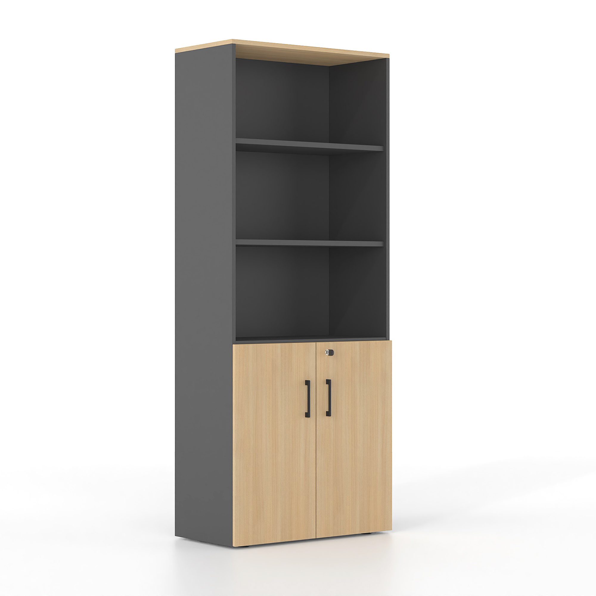 Βιβλιοθήκη Dromeas ημίκλειστή διάστασης 80Χ40Χ200Η με κάσωμα σε απόχρωση ανθρακί, καπάκι και πόρτες σε απόχρωση φυσικό δρυς