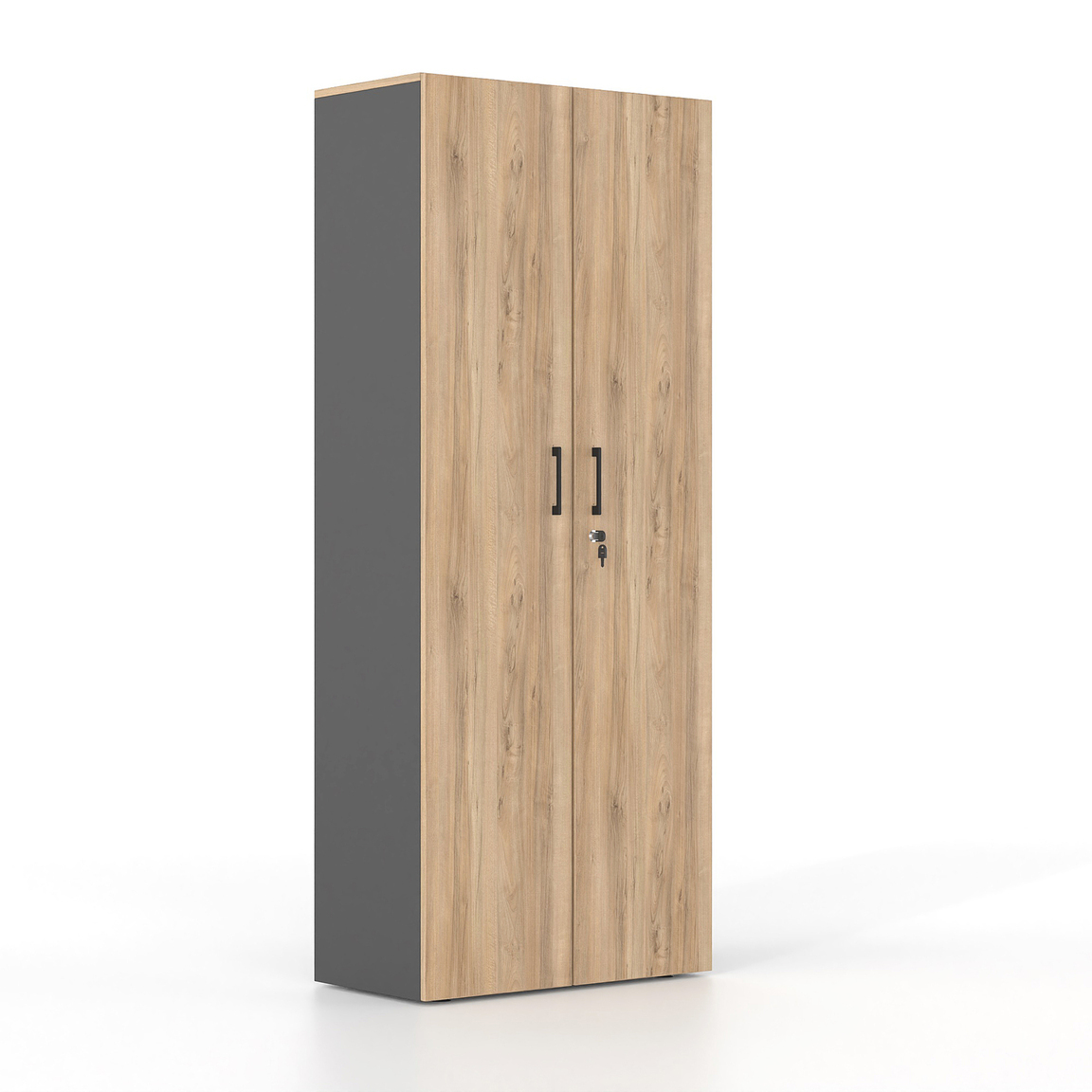 Βιβλιοθήκη Dromeas κλειστή διάστασης 80Χ40Χ200Η με κάσωμα σε απόχρωση ανθρακί, καπάκι και πόρτες σε απόχρωση καρυδιά H3700