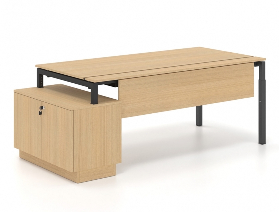 Γραφείο Διευθυντικό Dromeas σειράς Neo διάστασης 180Χ90Χ65-85Η με μετώπη, βαμμένο σκελετό ,επιφάνεια από μελαμίνη και πλαϊνό ερμάριo