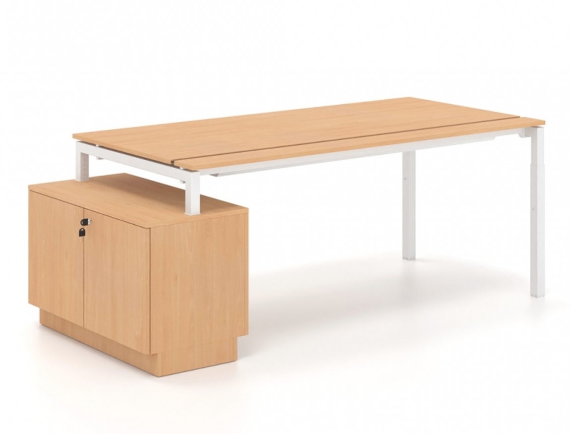 Γραφείο Διευθυντικό Dromeas σειράς Neo διάστασης 180Χ90Χ65-85Η με βαμμένο σκελετό και επιφάνεια από μελαμίνη και πλαϊνό ερμάριo