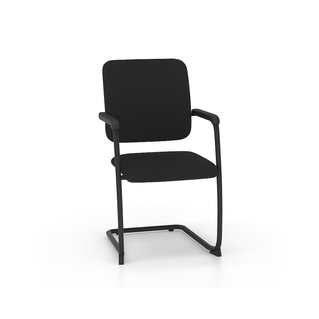 Κάθισμα Συνεργασίας Dromeas Porto Δερματίνη Μαύρη Σε Έδρα και Πλάτη , Σκελετός Μαύρος