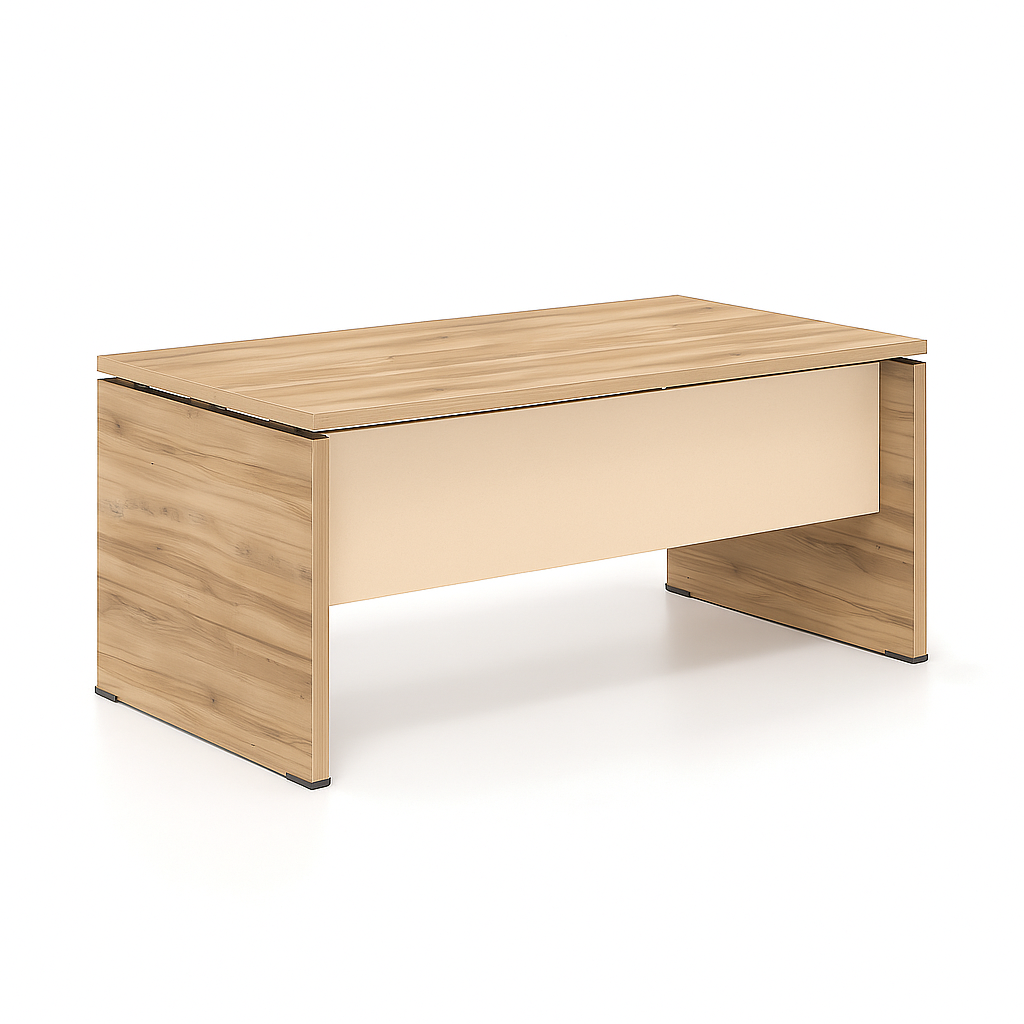 Γραφείο Διευθυντικό Dromeas σειράς Lysis Plus διάστασης 170Χ90X73Η σε απόχρωση καρυδια Η3700 με μετώπη γυάλινη μπεζ εκρου